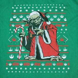 Star Wars SS Christmas Green Tee Yoda - Size Large